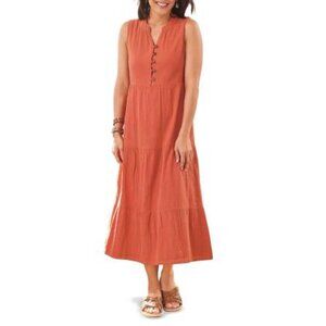 NorthStyle women midi maxi dress orange casual fall S sleeveless front button